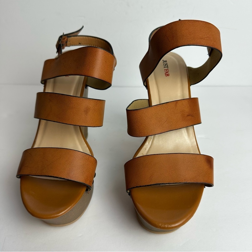 Just Fab Heathanne Platform Sandals Women's Size 9 EU 40 UK 7 Brown Shoes Strap - Picture 4 of 9